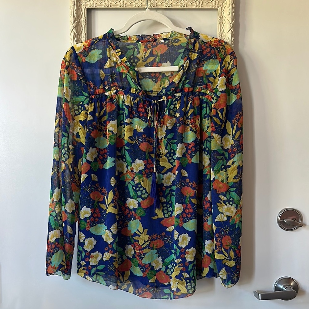 Floral Print Sheer Blouse - Picture 2 of 16